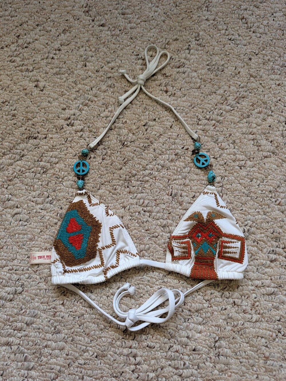 Vintage Y2K 2000s True Religion Bikini Top Boho Western Beaded Embroider Western